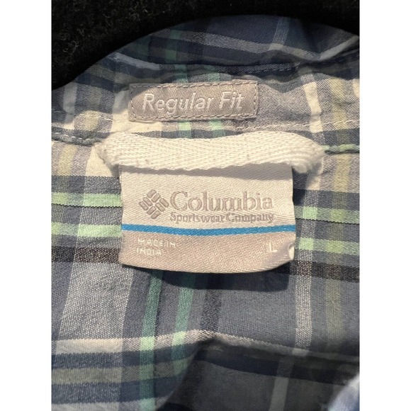 COLUMBIA Mens Shirt Blue Green Plaid Short Sleeve Button Up Regular Fit Sz Large - Picture 4 of 5
